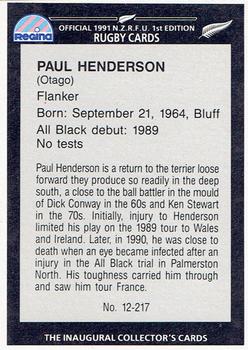 1991 Regina NZRFU 1st Edition #12 Paul Henderson Back